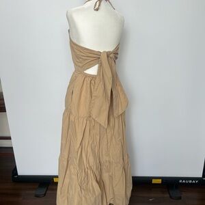 The Gap Elegant Tan Halter Dress with Two Tie Backs